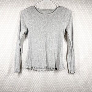 Anthropologie Grey Ribbed Long Sleeve‎ Lettuce Hem Top